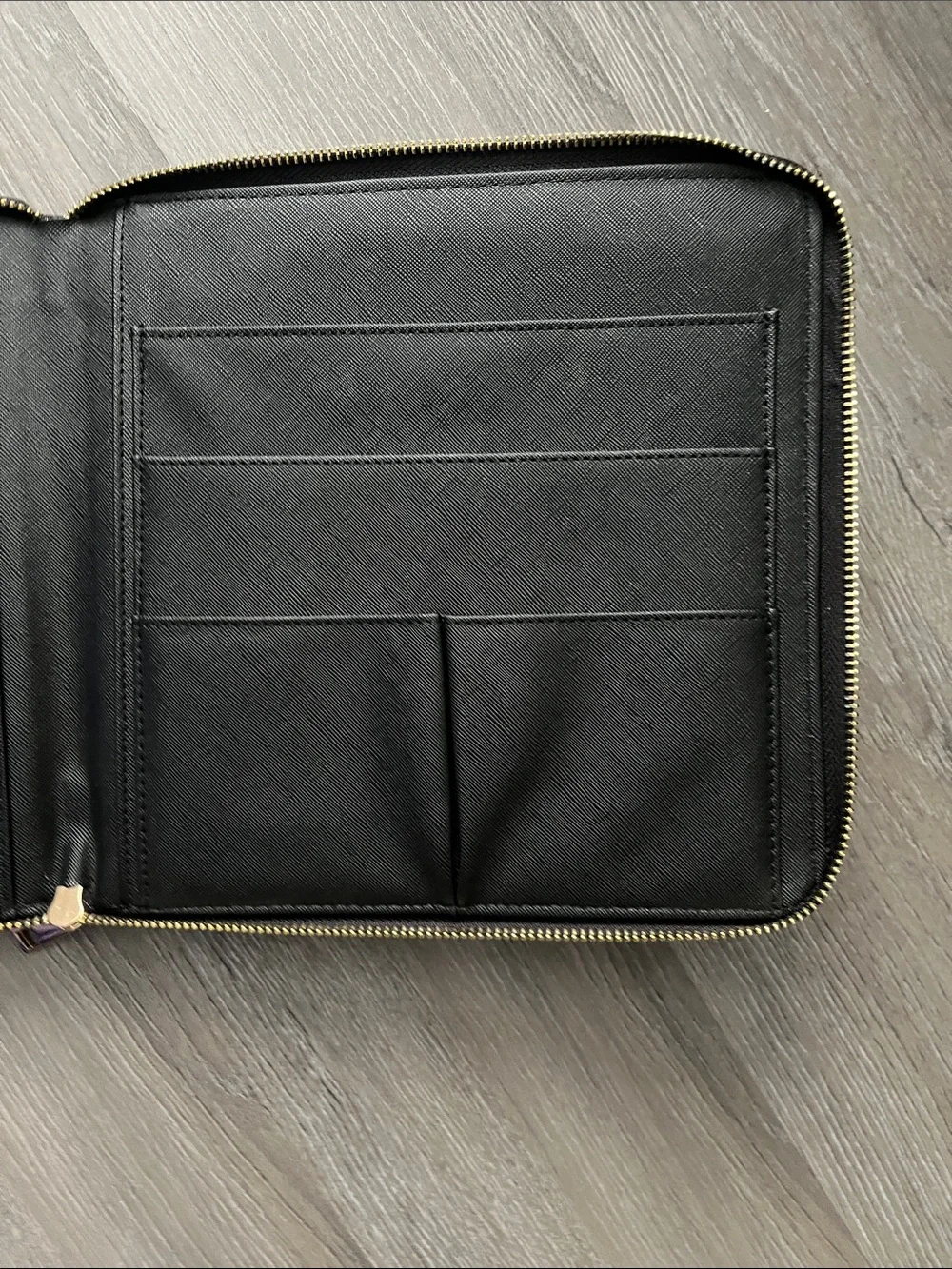 111SKIN Black Faux Leather Zip Small portFolio with Gold Logo